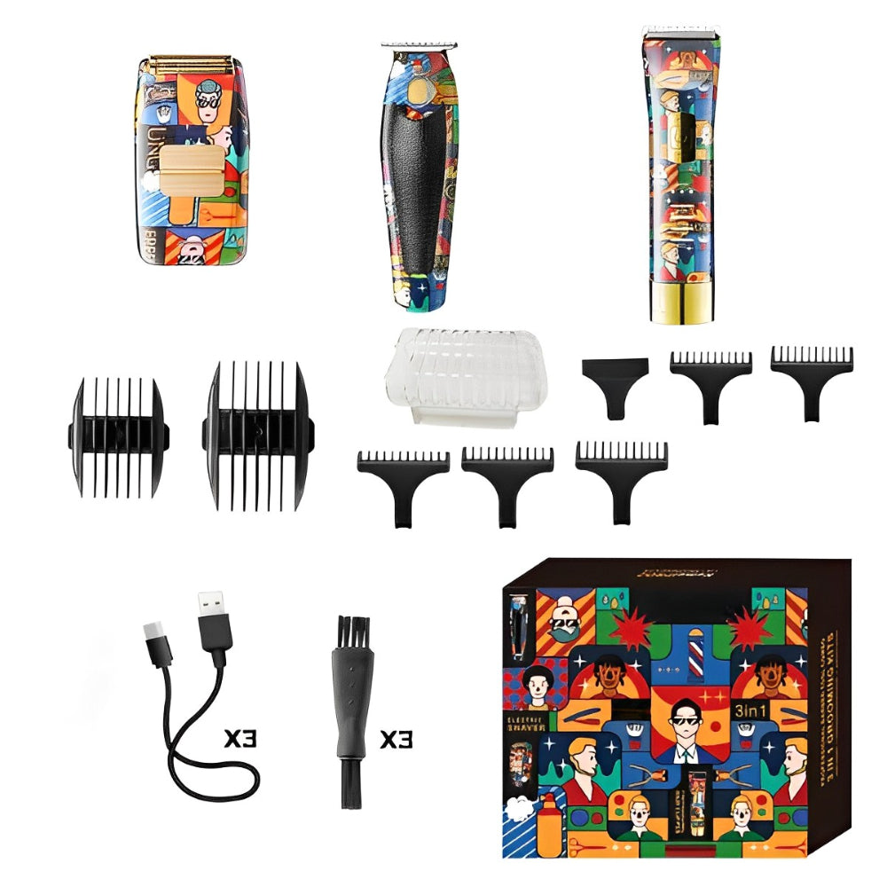 Cartoon Printed Electric Hair Trimmer Combo Kit For Men